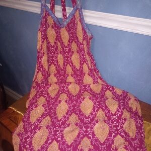 Xhilaration Fuchsia and Gold Patterned Maxi Dress